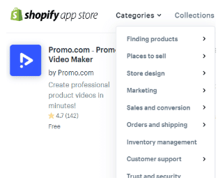 Shopify app store categories