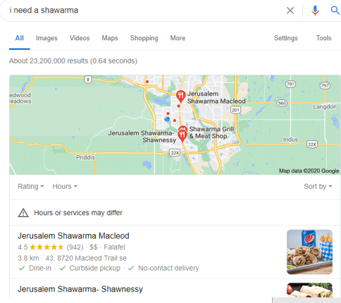 sample google search for i need a shawarma