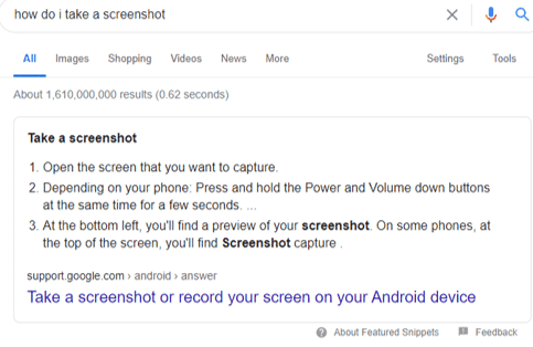 sample google search for how do i take a screenshot