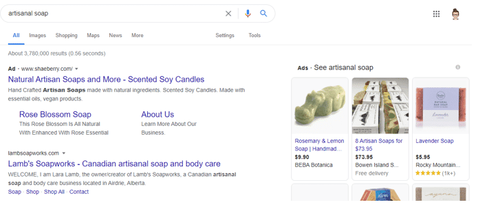 sample google search for artisanal soap